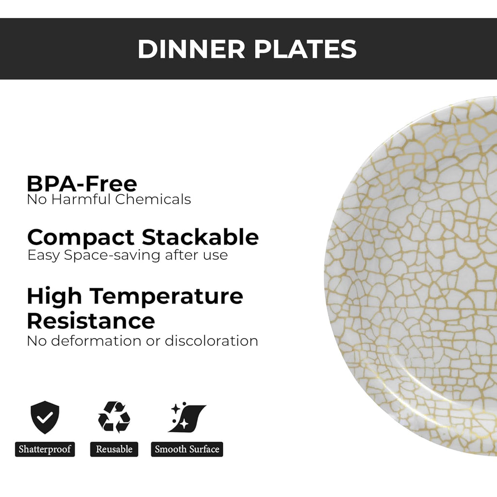 Ariya Melamine Dinner Plates 13 Inch Set of 12 | Elegant Gold
