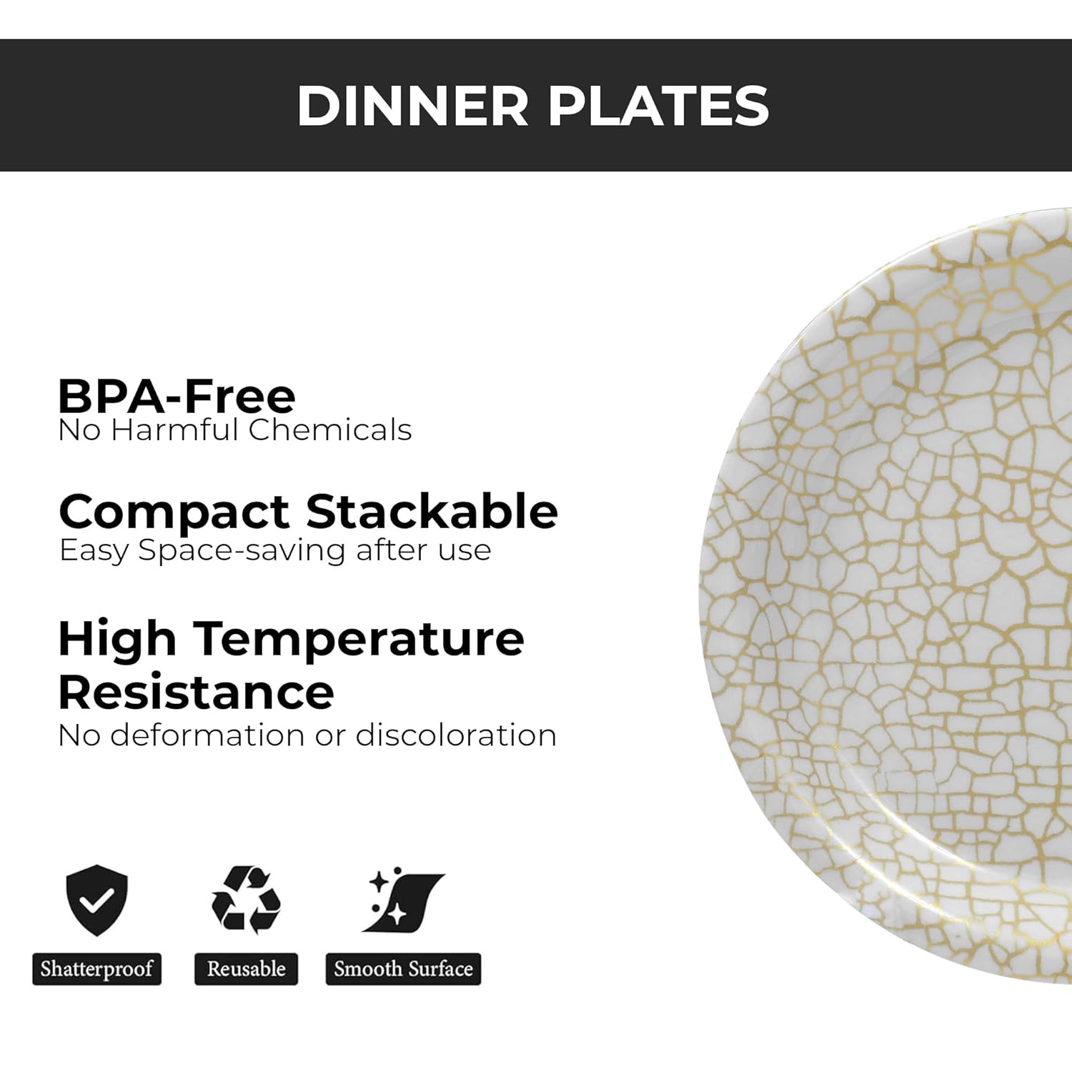 Ariya Melamine Dinner Plates 13 Inch Set of 12 | Elegant Gold