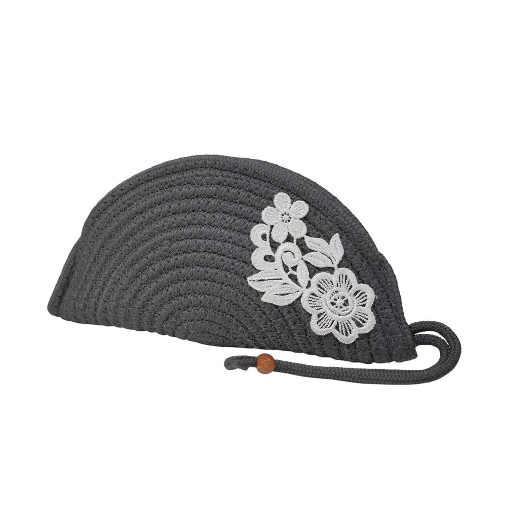 ARIYA Stylish Unique Handmade Grey (PP & Cotton Blend) Clutch Bag with Flower, Perfect for Parties, Weddings & Everyday Outings