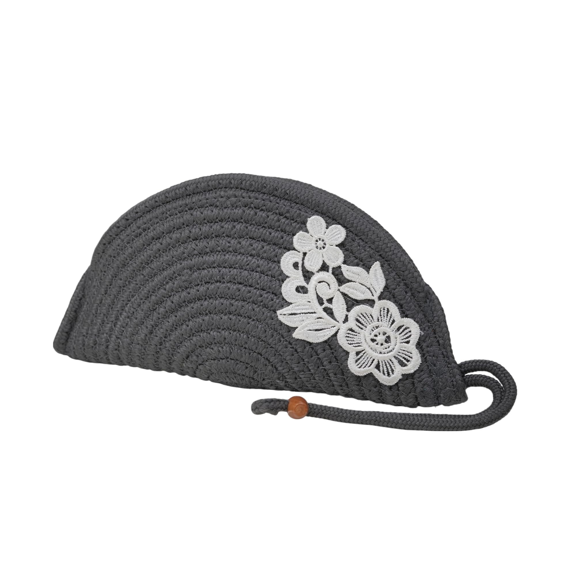 ARIYA Stylish Unique Handmade Grey (PP & Cotton Blend) Clutch Bag with Flower, Perfect for Parties, Weddings & Everyday Outings