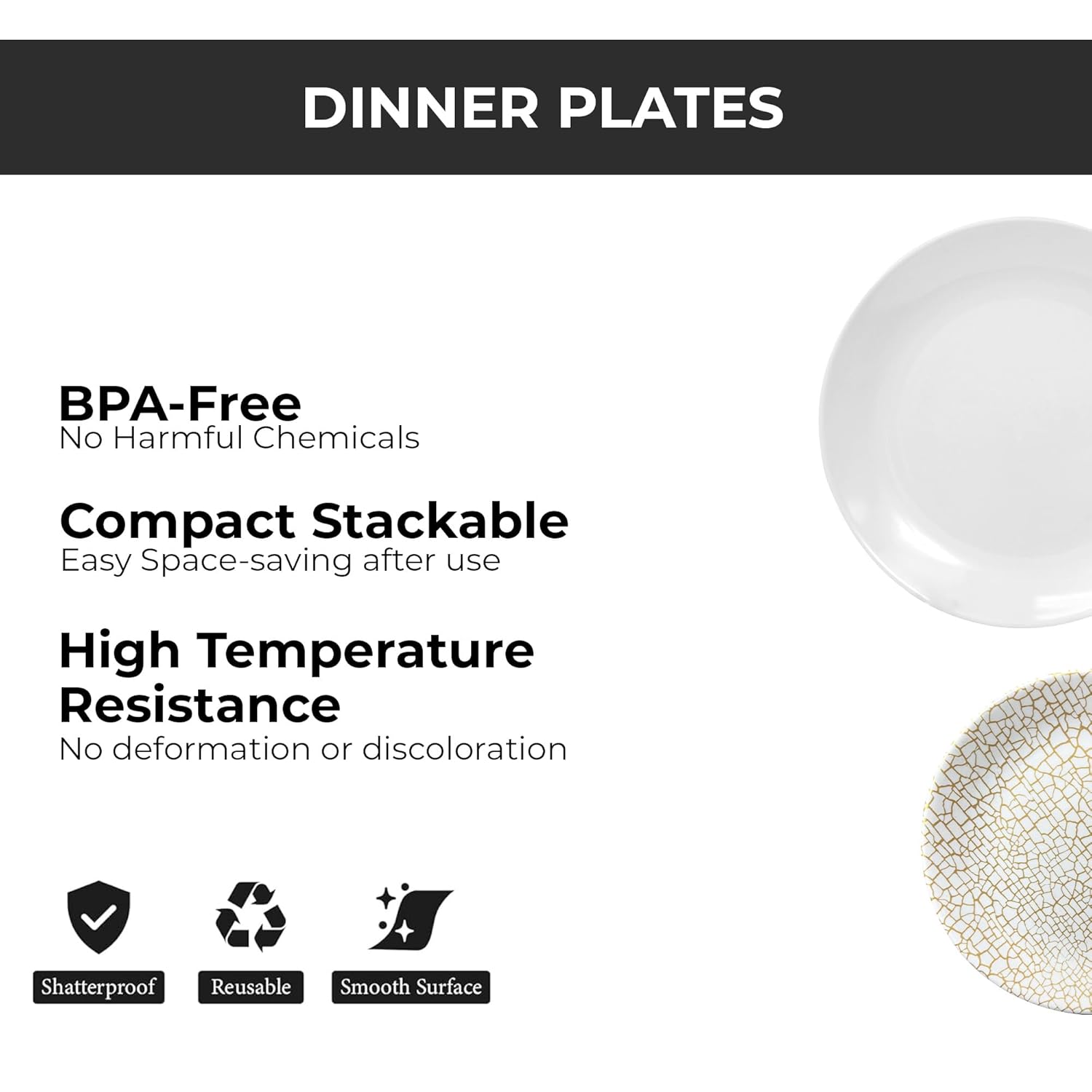 Ariya 10.5" Melamine Dinner Plates Set of 12 – Milky Mist