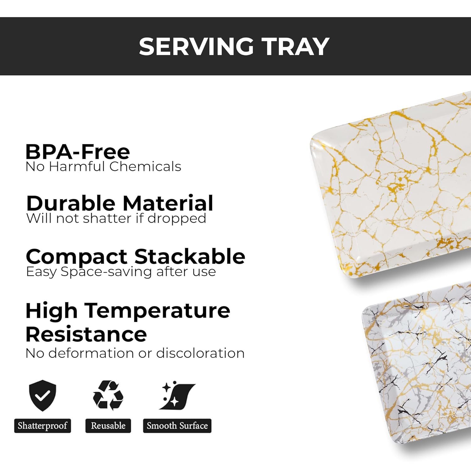 Ariya Melamine Serving Tray Set of 2 – White and Gold | 603,604