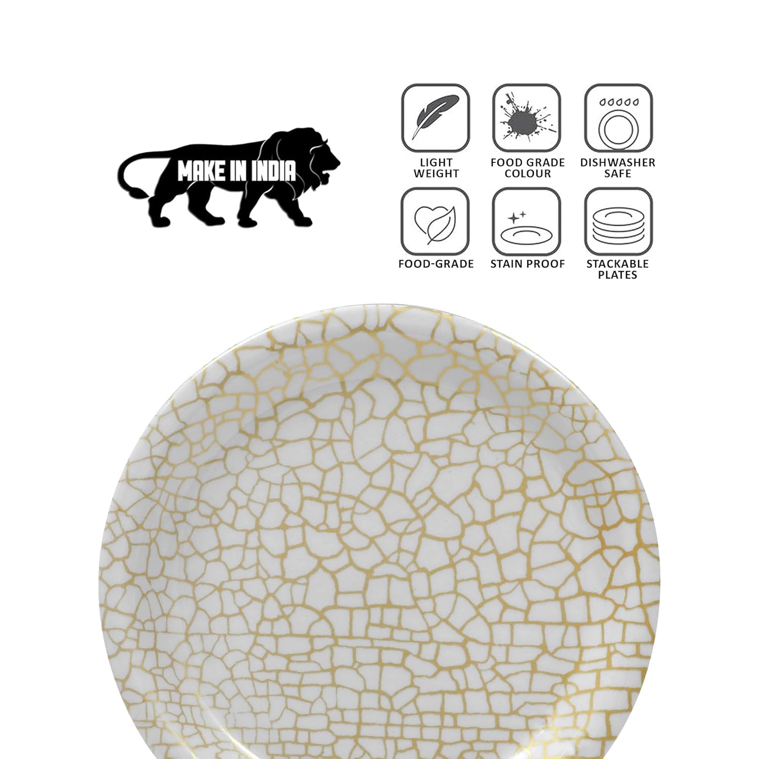 Ariya Melamine Dinner Plates 13 Inch Set of 24 | Elegant Gold