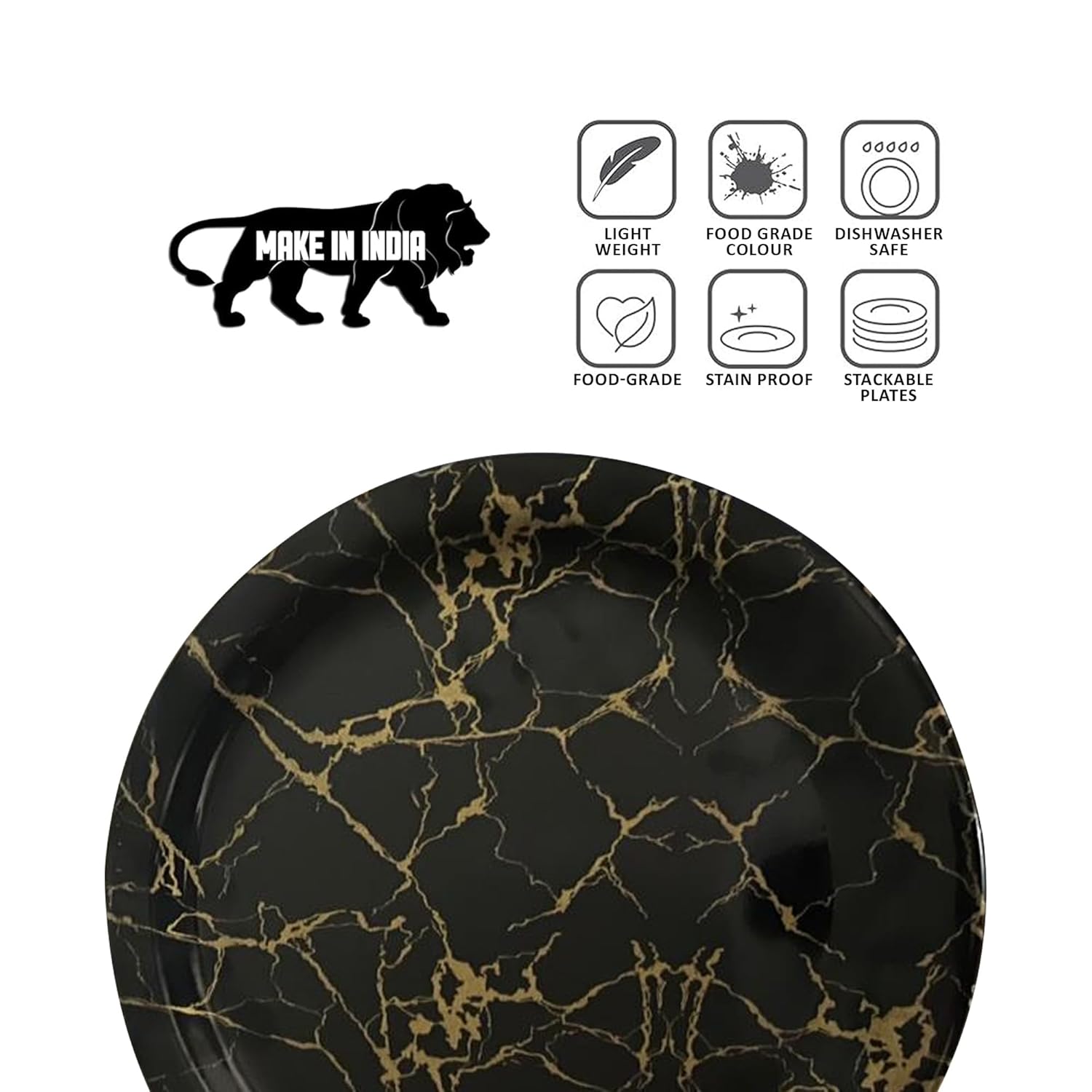 Ariya Melamine Dinner Plates 13 Inch Set of 12 | Midnight Gold