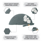 ARIYA Stylish Unique Handmade Grey (PP & Cotton Blend) Clutch Bag with Flower, Perfect for Parties, Weddings & Everyday Outings