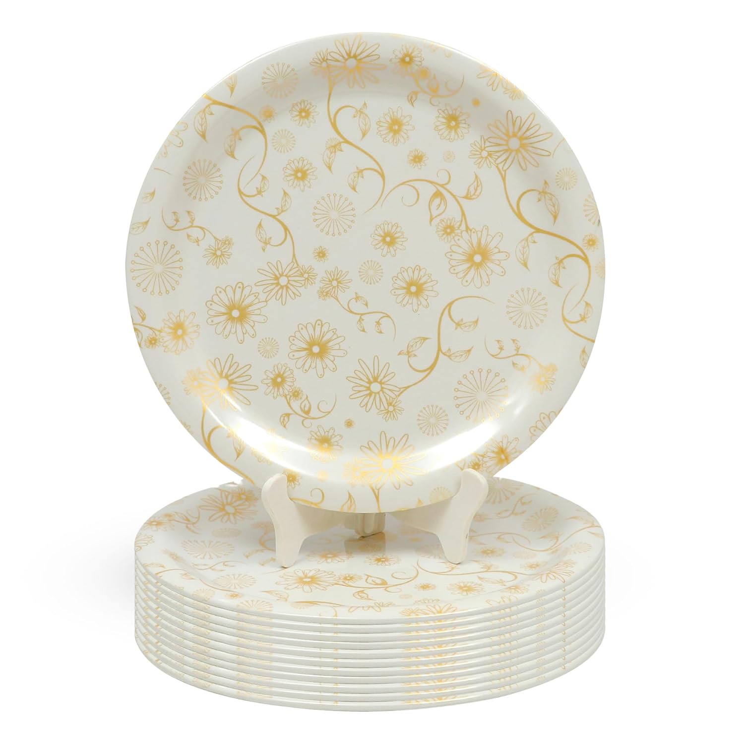 Ariya Melamine Dinner Plates 13 Inch Set of 12 | Golden Blossom