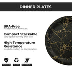 Ariya Melamine Dinner Plates 13 Inch Set of 12 | Midnight Gold