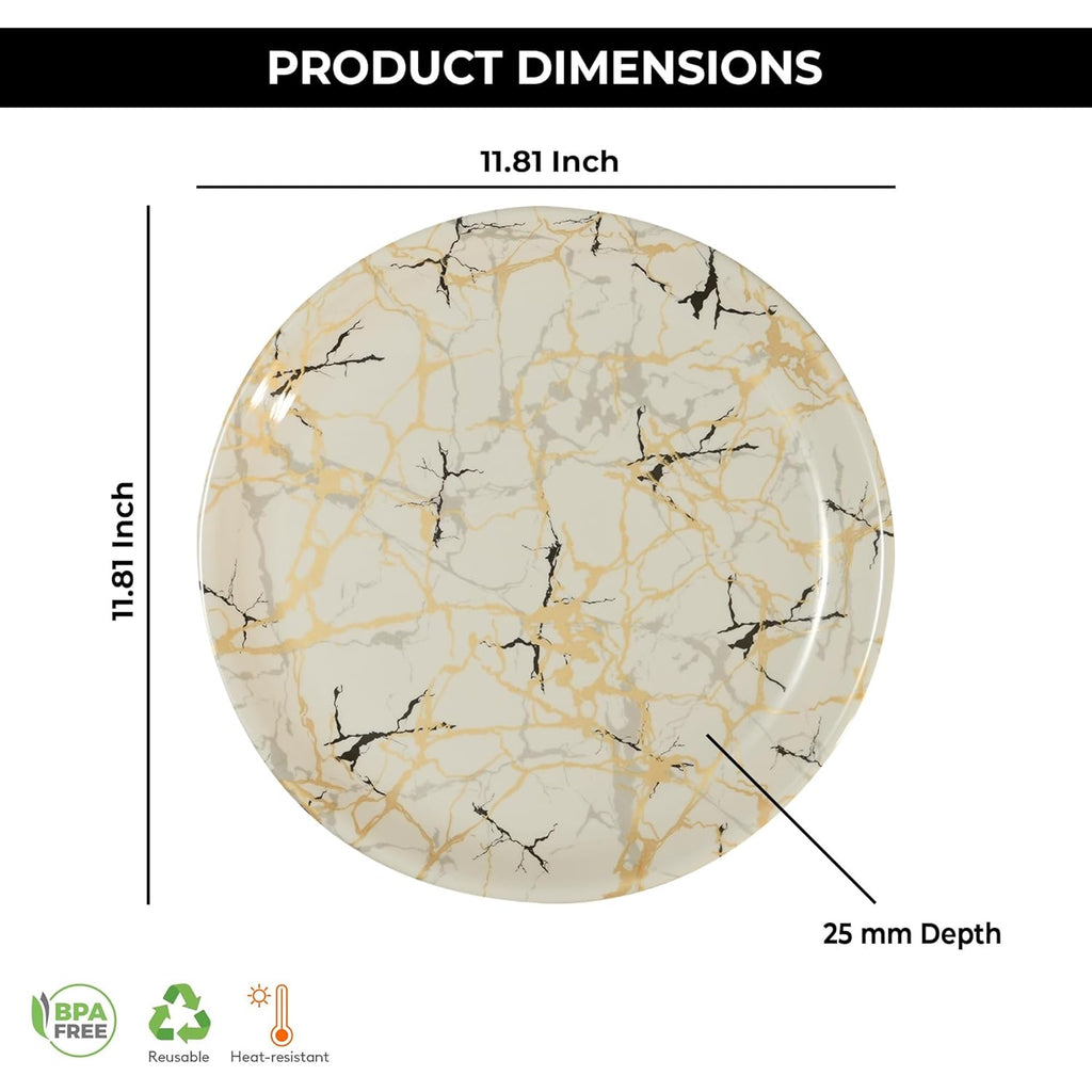 Ariya Melamine Dinner Plates 12 Inch Set of 24 | White, Gold & Black