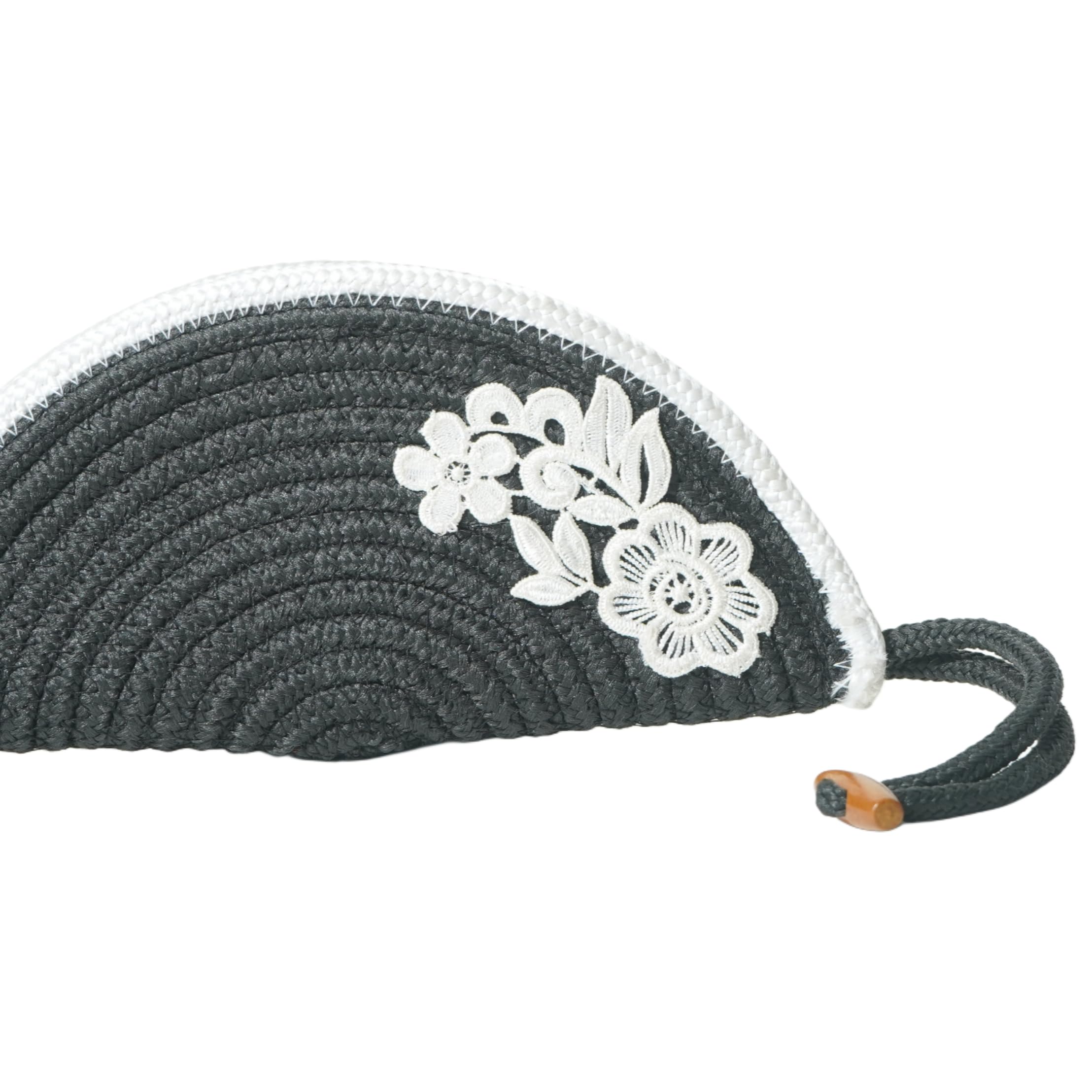 ARIYA Stylish Unique Handmade Dark Grey & White Line (PP & Cotton Blend) Clutch Bag with Flower, Perfect for Parties, Weddings & Everyday Outings