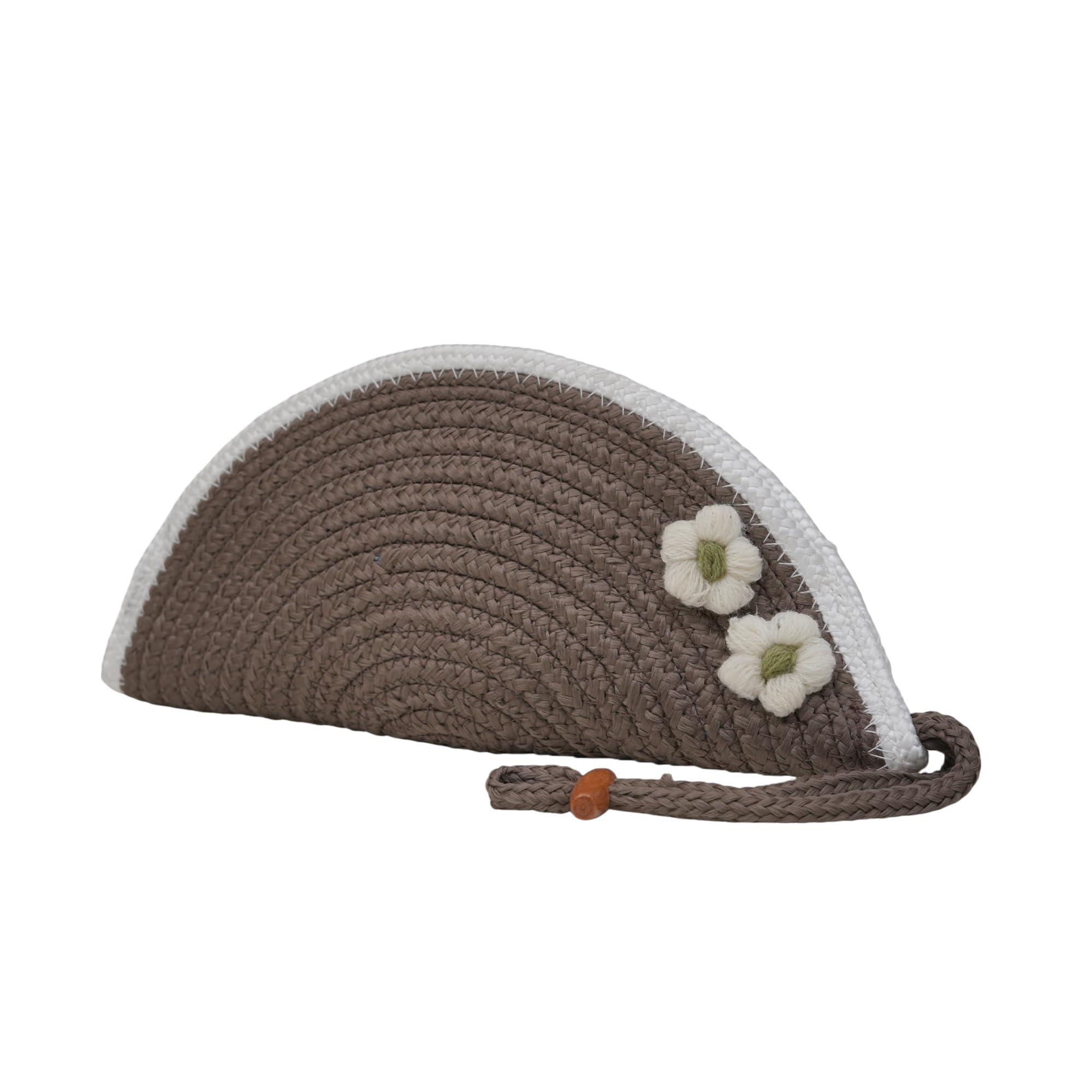 ARIYA Stylish Unique Handmade Brown & White Line (PP & Cotton Blend) Clutch Bag with 2 Flower, Perfect for Parties, Weddings & Everyday Outings
