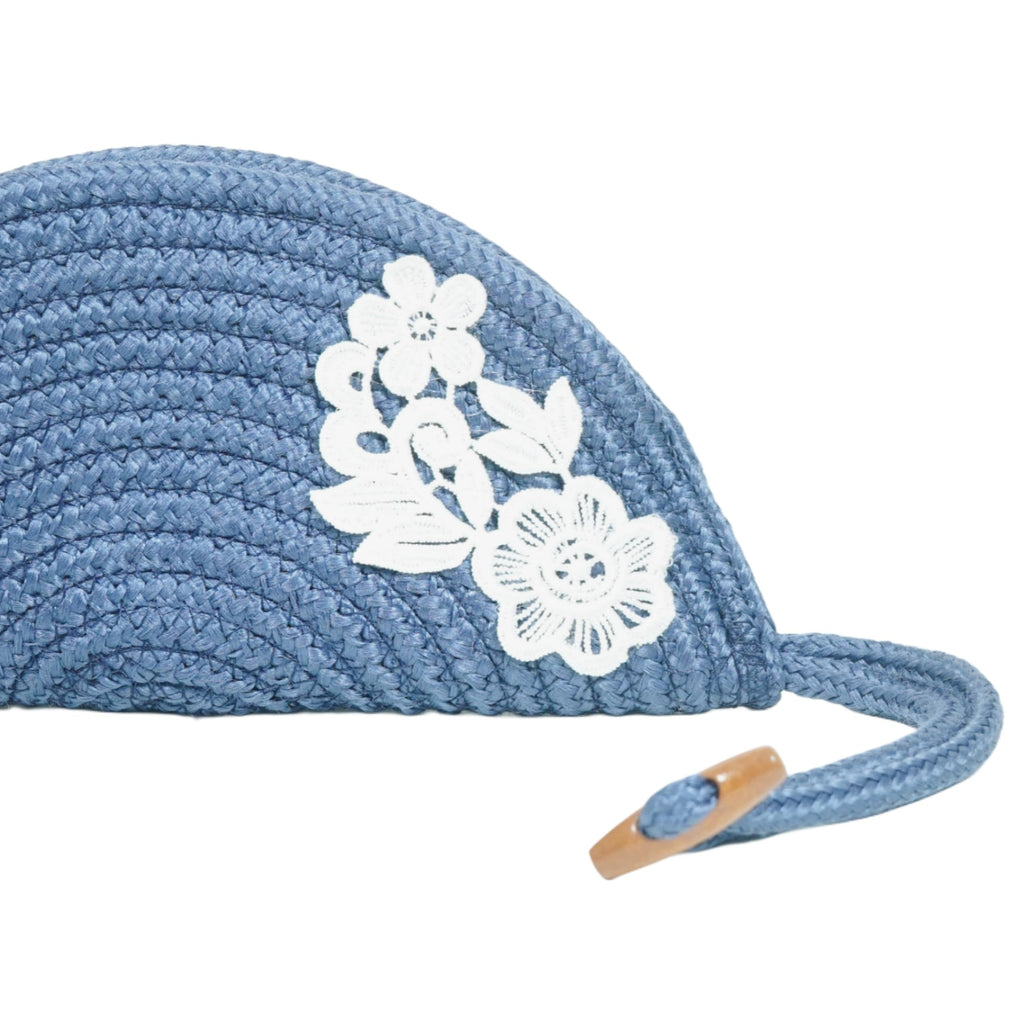 ARIYA Stylish Unique Handmade Blue & White Line (PP & Cotton Blend) Clutch Bag with Flower, Perfect for Parties, Weddings & Everyday Outings