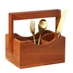 Ariya 8" Acacia Wooden Cutlery Holder | 4-Compartment Spoon & Fork Organizer