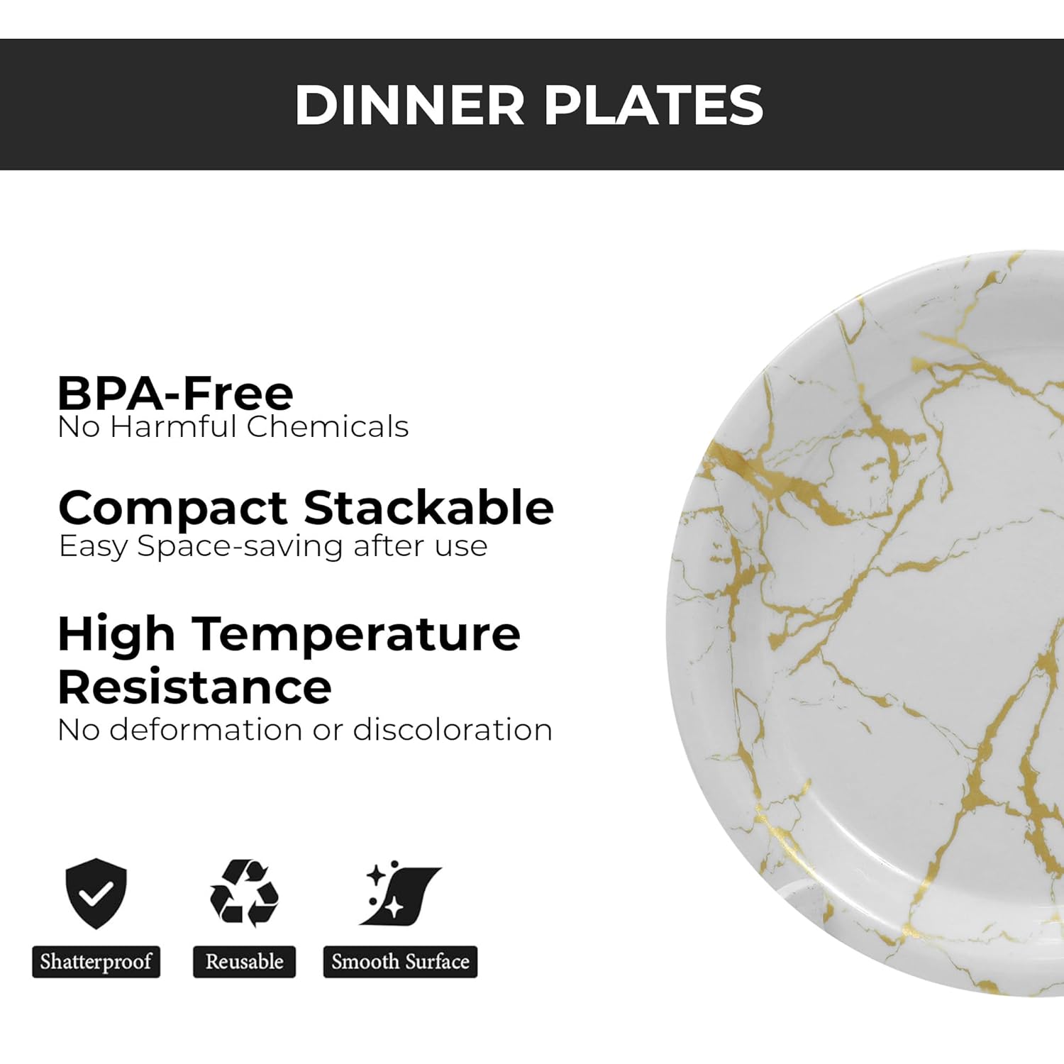 Ariya Melamine Dinner Plates 13 Inch Set of 12 | Golden Grace