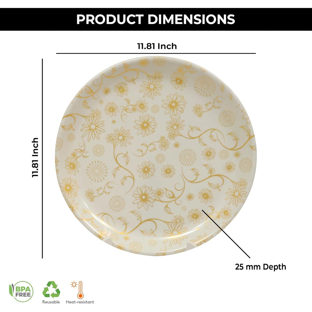 Ariya Melamine Dinner Plates 12 Inch Set of 12 | White & Gold