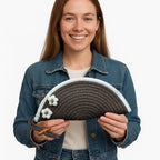 Ariya Women Clutch Handbag with Flower (4077 | Brown) Handcrafted PP & Cotton Blend Clutch, Perfect for Ladies & Girls, Lightweight Stylish Purse for Parties, Special Occasions, Casual & Formal