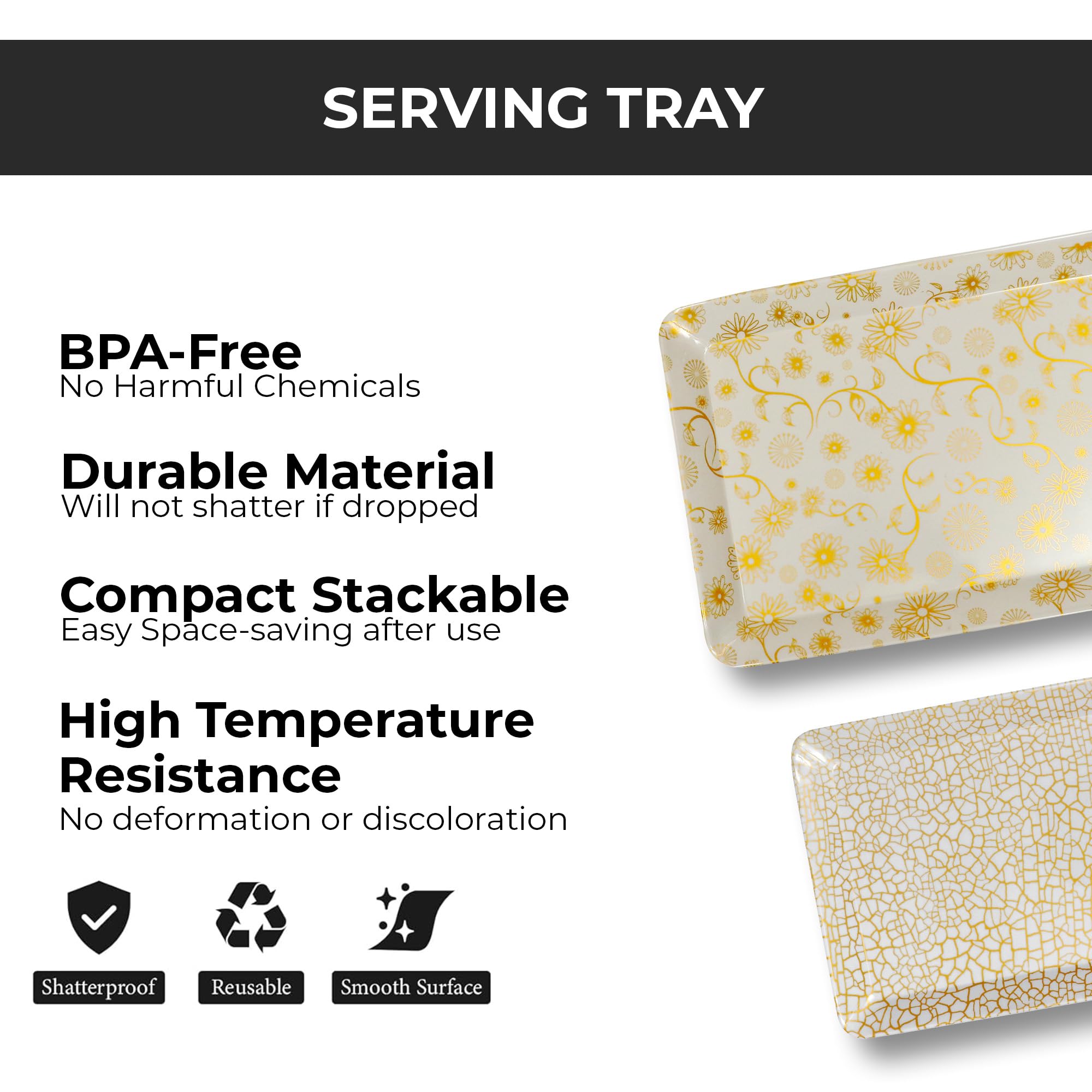 Ariya Melamine Serving Tray Set of 6 – Golden Bloom | 604