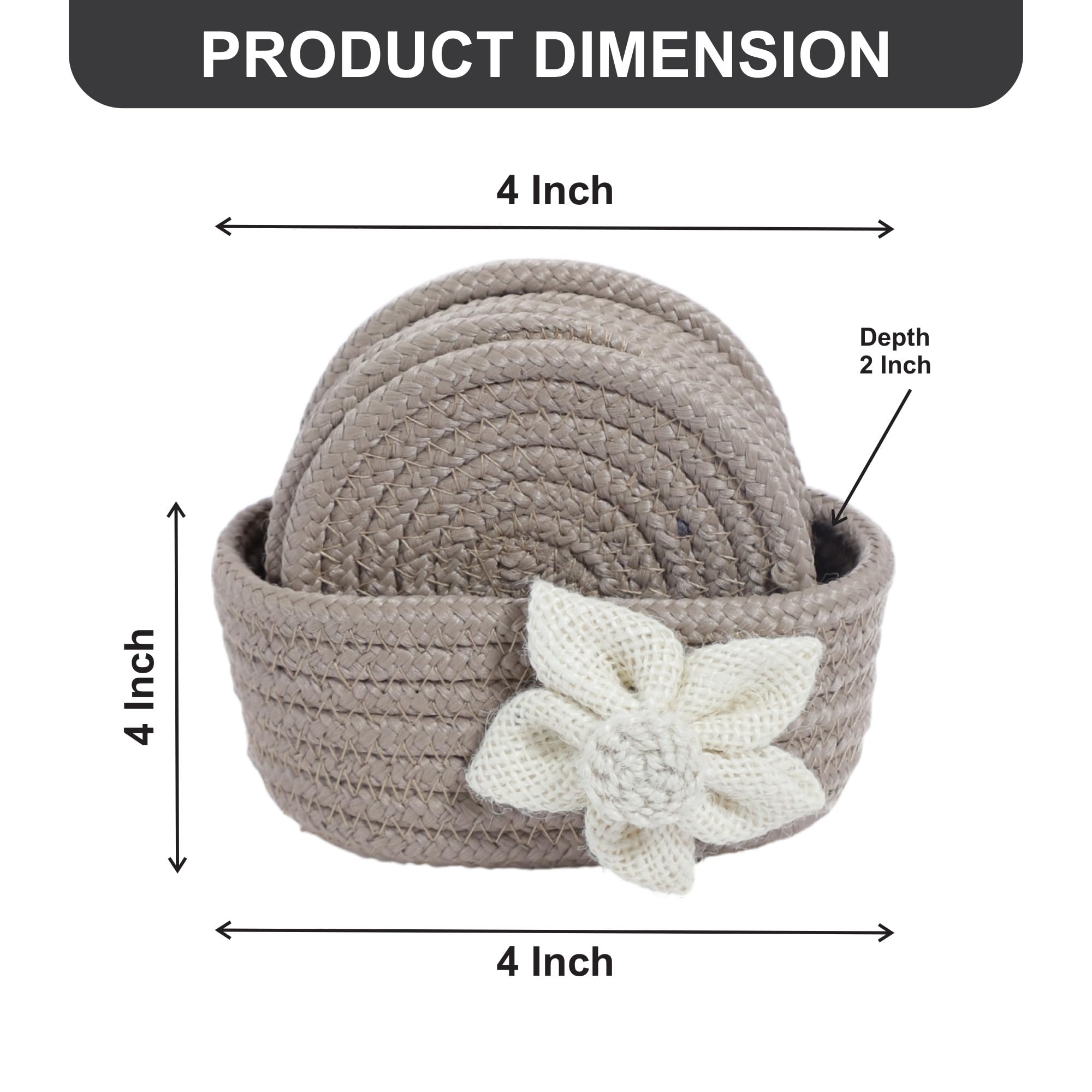 Ariya 6 Psc PP & Cotton Blend Beige Coasters (6 Inch) - Absorbent, Woven, Ideal for Room, Hotel, Bar, Housewarming Gift
