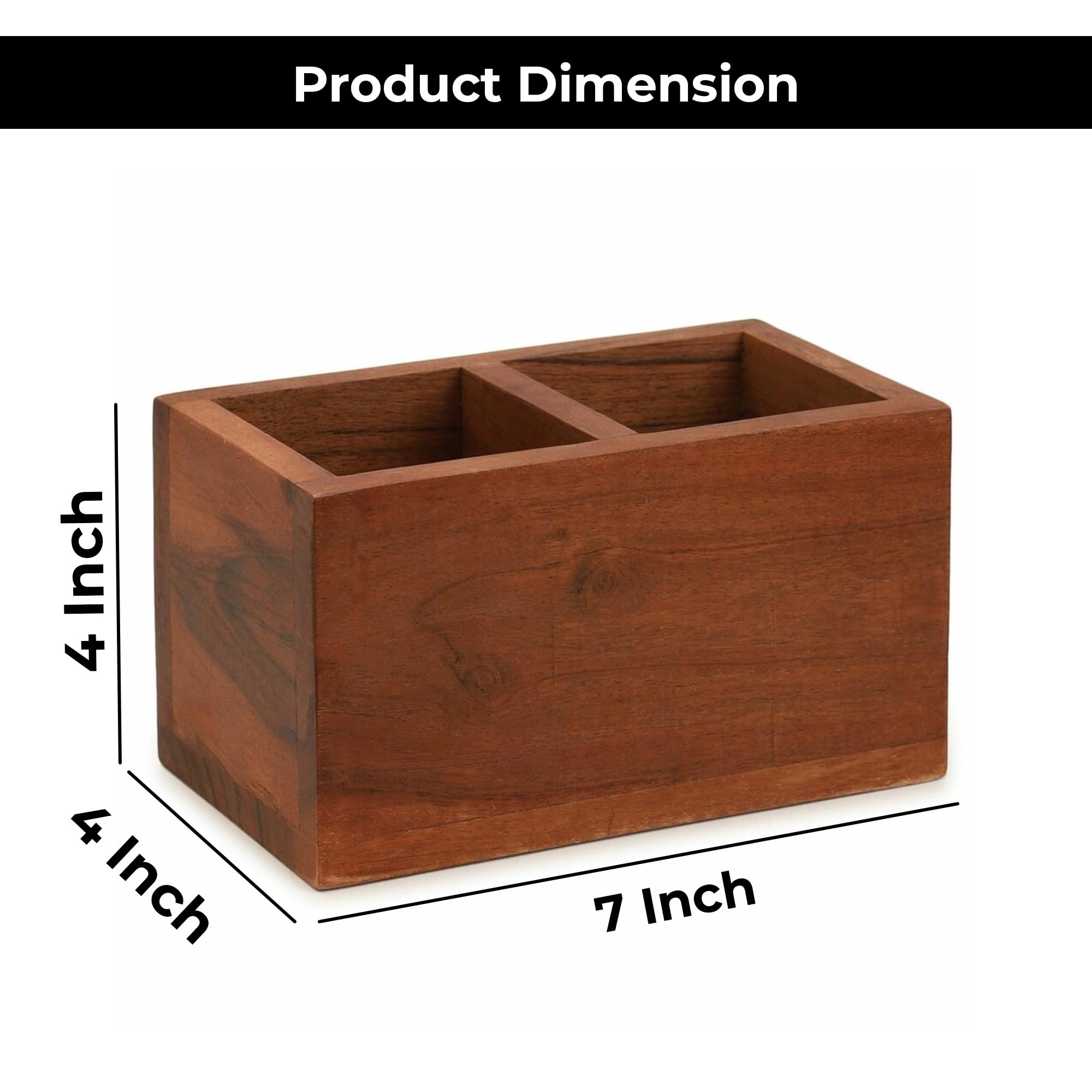 Ariya 7" Acacia Wooden Cutlery Holder | 2-Compartment Spoon & Fork Organizer for Dining & Kitchen