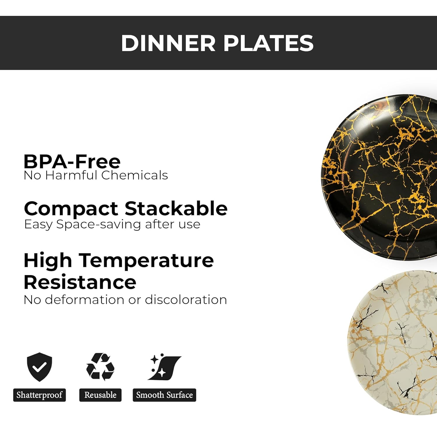 Ariya 10.5" Melamine Dinner Plates Set of 12 – Golden Thunder