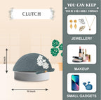 ARIYA Stylish Unique Handmade Grey (PP & Cotton Blend) Clutch Bag with Flower, Perfect for Parties, Weddings & Everyday Outings