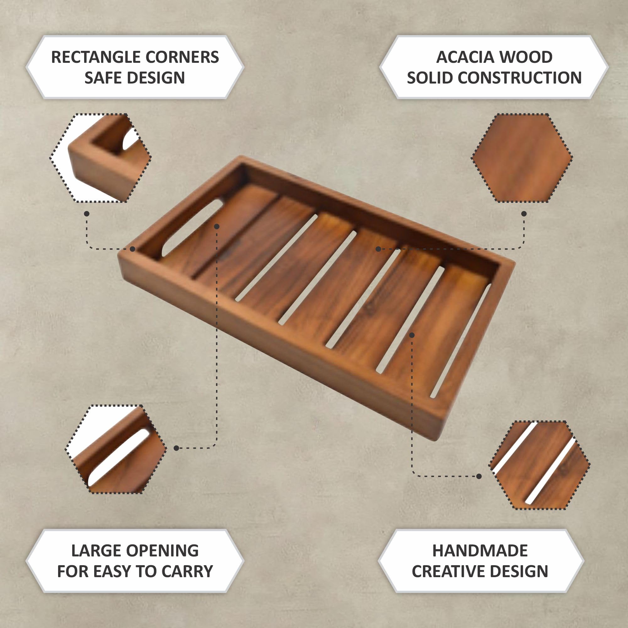 Ariya 10" Acacia Wooden Serving Tray with Handles – Handcrafted for Snacks & Drinks
