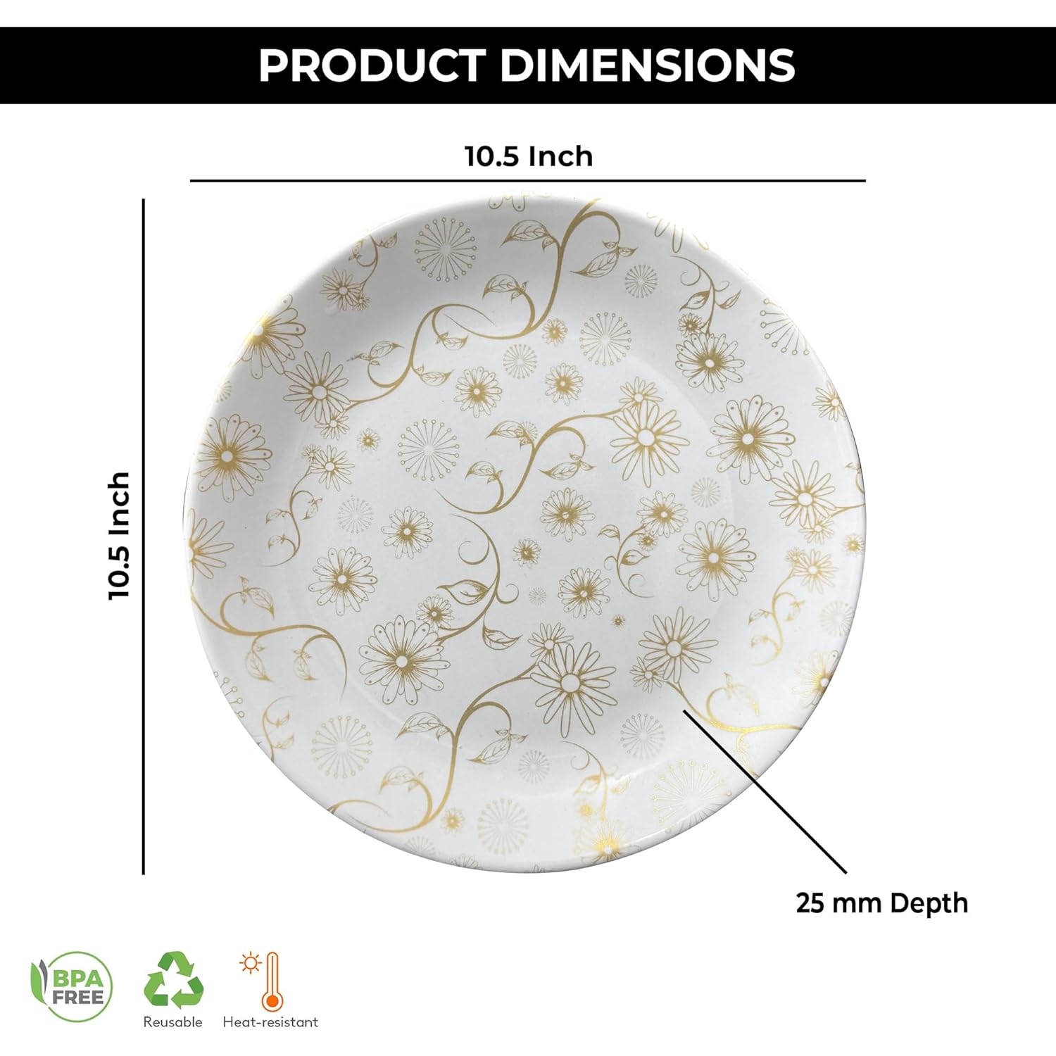 Ariya 10.5" Melamine Dinner Plates Set of 12 – Golden Blossom