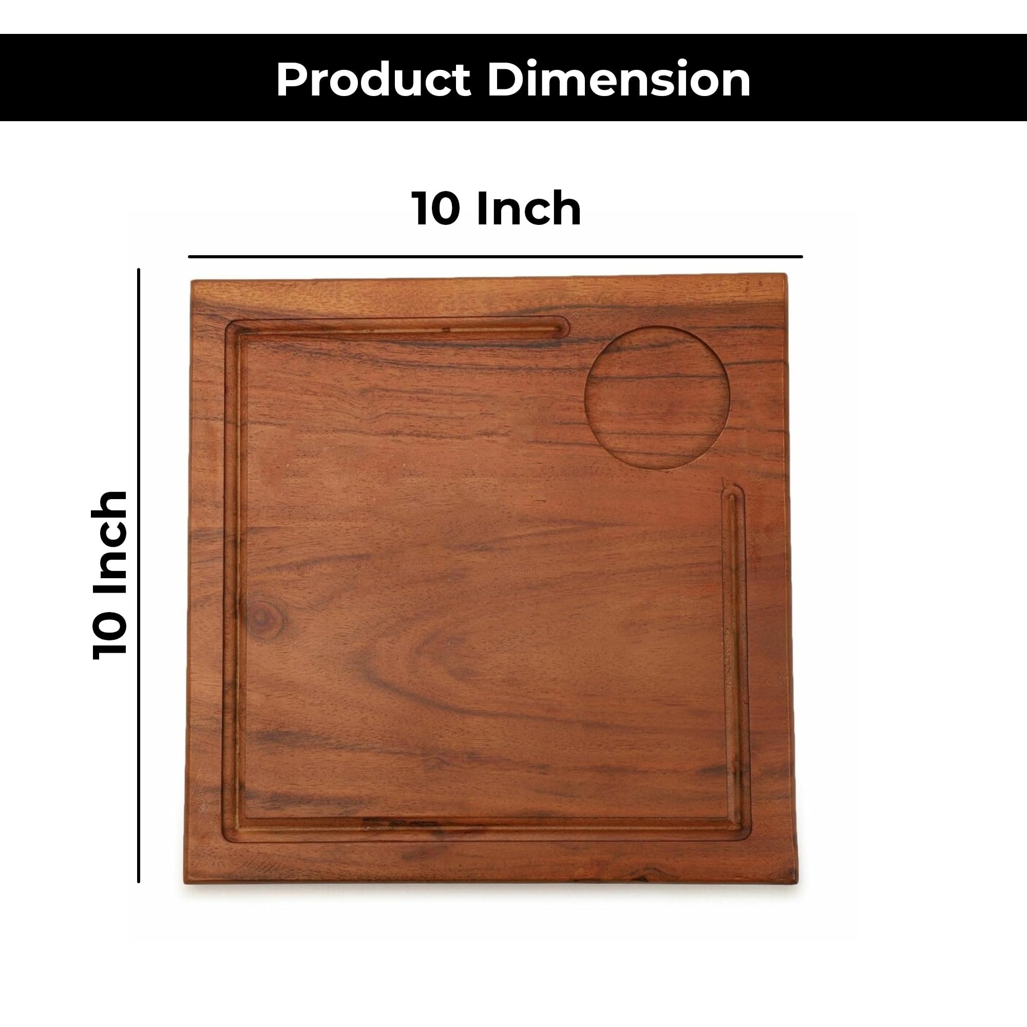 Ariya 10x10 Inch Acacia Wood Serving Platter with Chutney Bowl – Snacks, Cheese & Fruits Tray