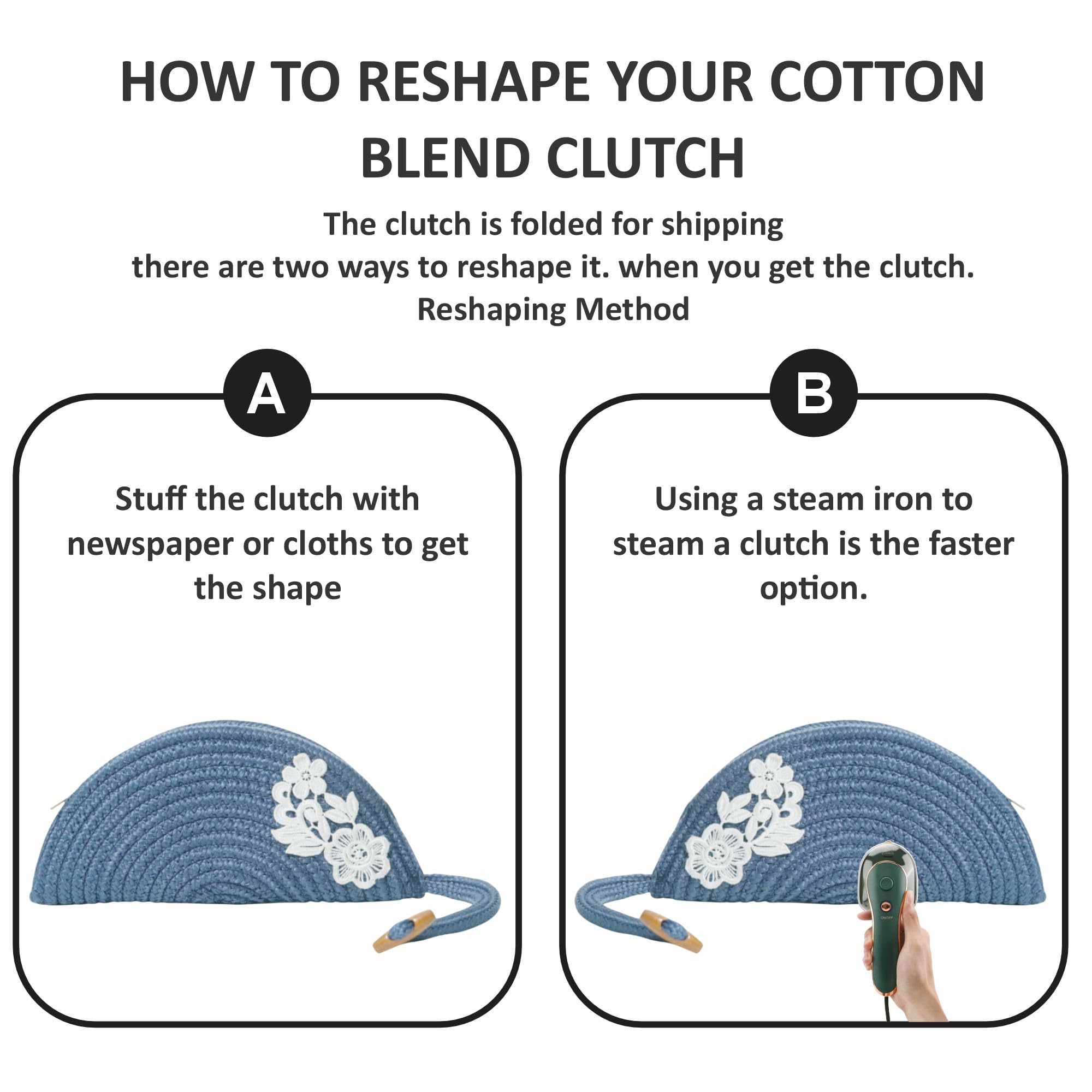 ARIYA Stylish Unique Handmade Blue & White Line (PP & Cotton Blend) Clutch Bag with Flower, Perfect for Parties, Weddings & Everyday Outings