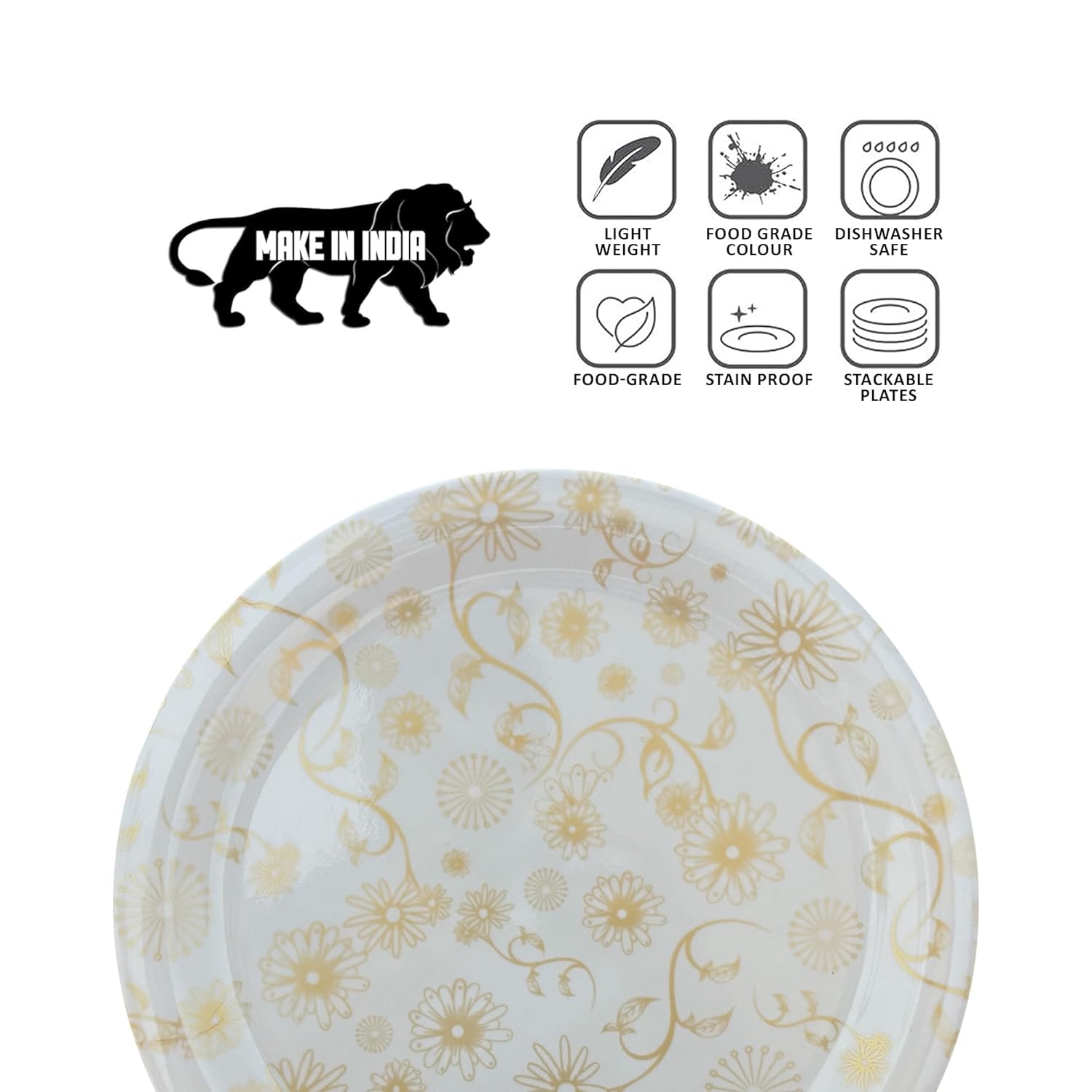 Ariya Melamine Dinner Plates 13 Inch Set of 24 | Golden Blossom