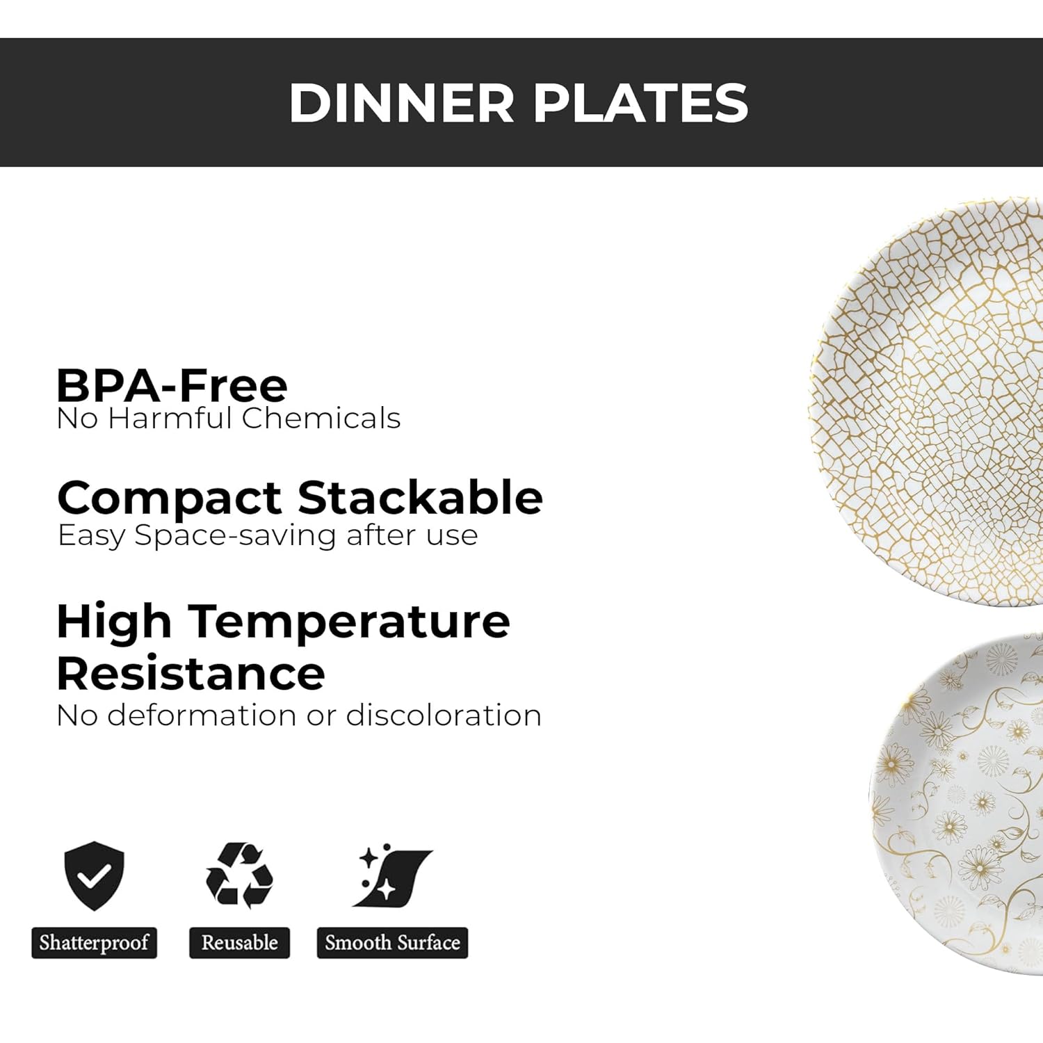 Ariya 10.5" Melamine Dinner Plates Set of 12 – Golden Mirage