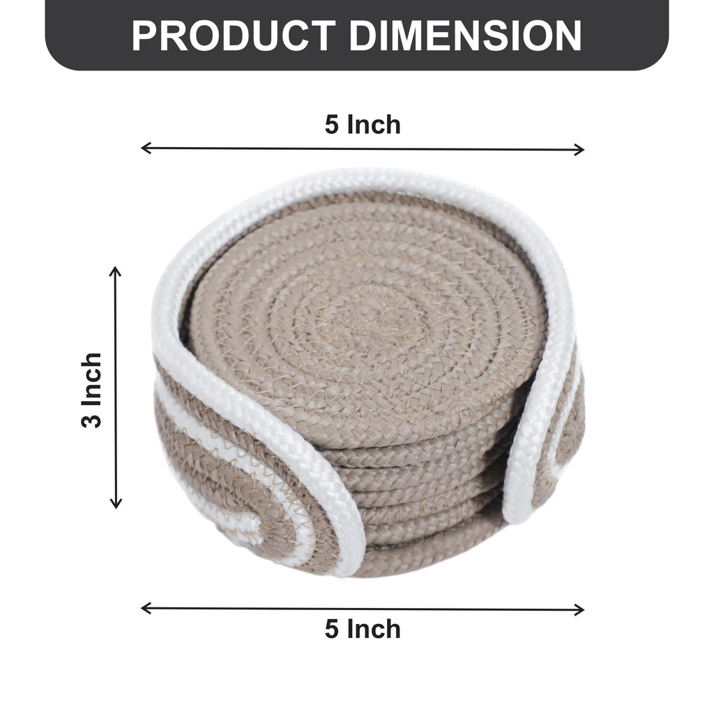 Ariya 6 Psc PP & Cotton Blend Beige Coasters (6 Inch) - Absorbent, Woven, Ideal for Room, Hotel, Bar, Housewarming Gift