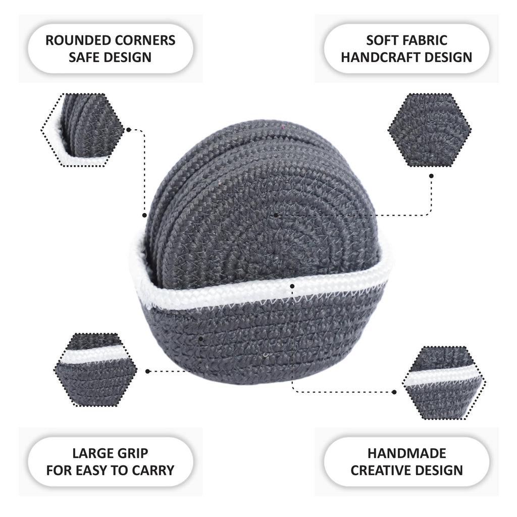 Ariya 6 Psc PP & Cotton Blend Dark Grey Coasters (6 Inch) - Absorbent, Woven, Ideal for Room, Hotel, Bar, Housewarming Gift