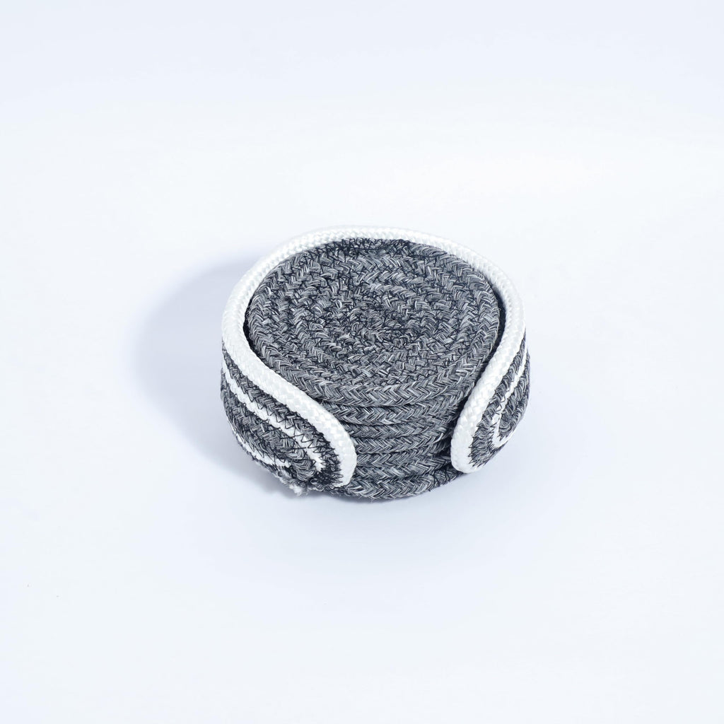 Ariya 6 Psc PP & Cotton Blend Grey Coasters (6 Inch) - Absorbent, Woven, Ideal for Room, Hotel, Bar, Housewarming Gift