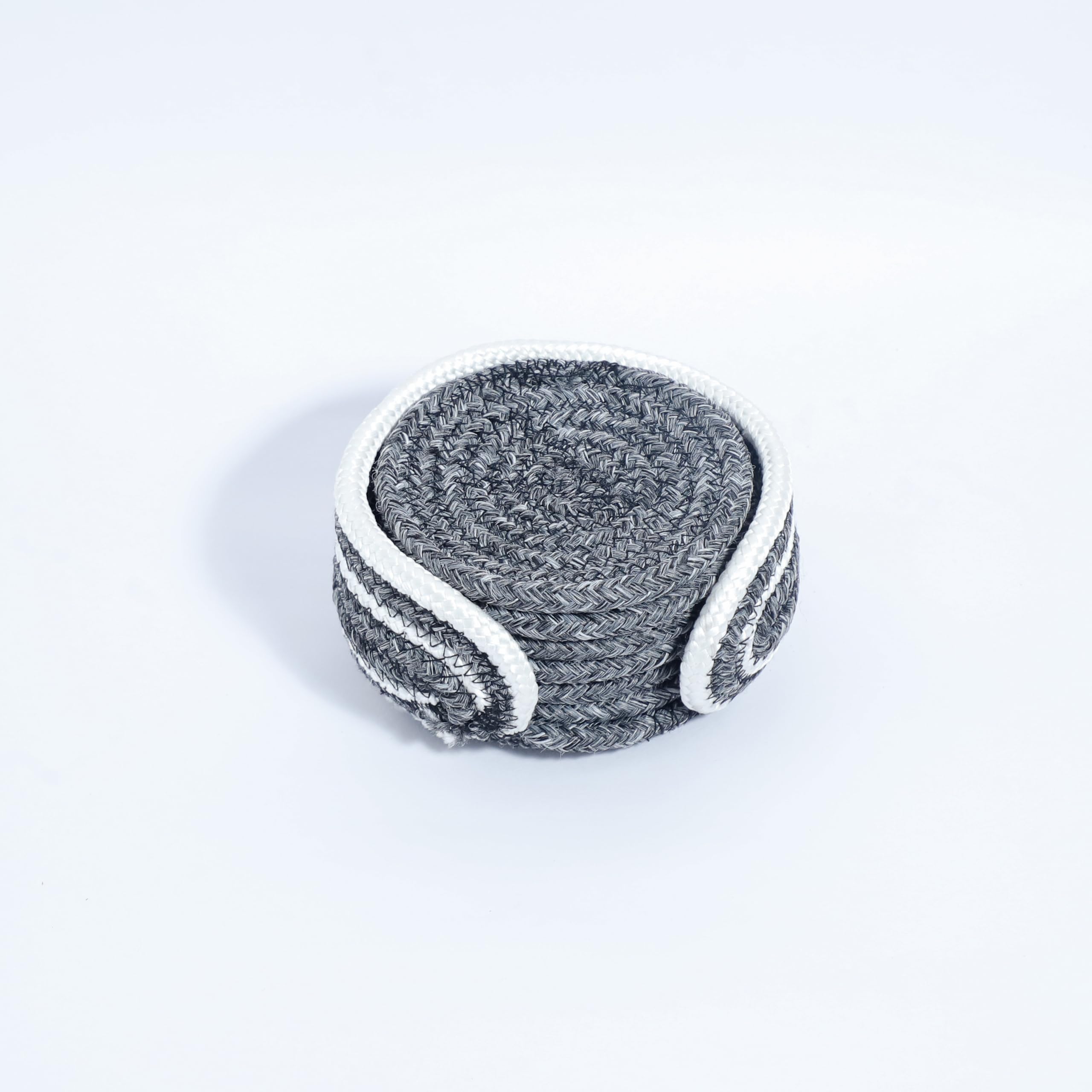 Ariya 6 Psc PP & Cotton Blend Grey Coasters (6 Inch) - Absorbent, Woven, Ideal for Room, Hotel, Bar, Housewarming Gift
