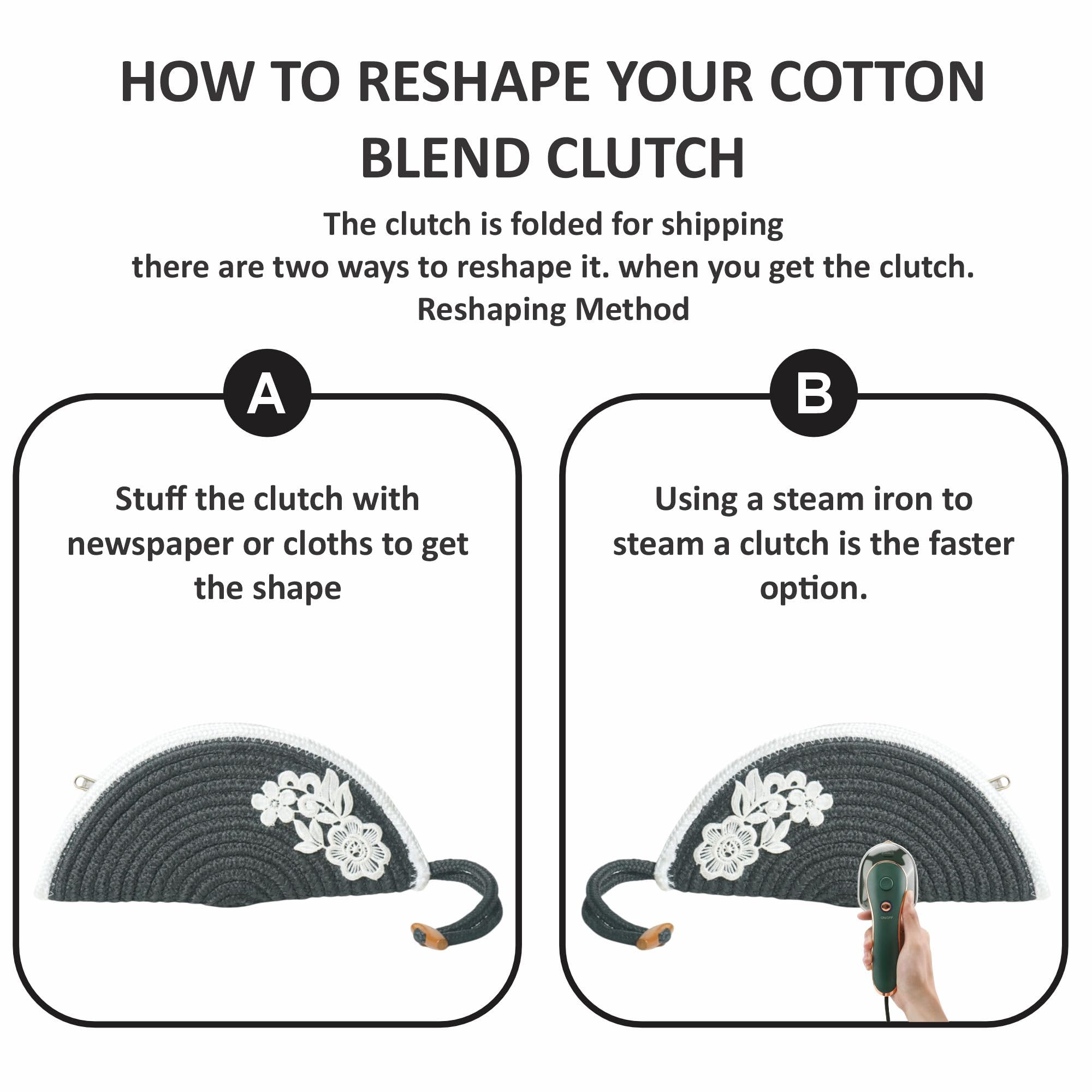 ARIYA Stylish Unique Handmade Dark Grey & White Line (PP & Cotton Blend) Clutch Bag with Flower, Perfect for Parties, Weddings & Everyday Outings