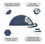 ARIYA Stylish Unique Handmade Blue & White Line (PP & Cotton Blend) Clutch Bag with Flower, Perfect for Parties, Weddings & Everyday Outings