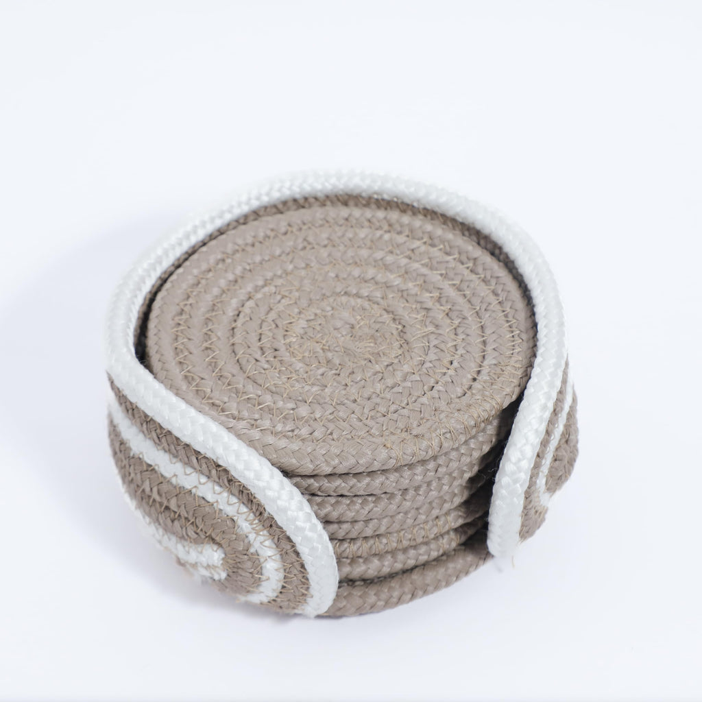 Ariya 6 Psc PP & Cotton Blend Beige Coasters (6 Inch) - Absorbent, Woven, Ideal for Room, Hotel, Bar, Housewarming Gift