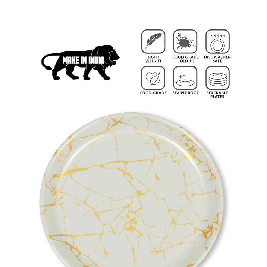 Ariya Melamine Dinner Plates 12 Inch Set of 12 | White & Gold
