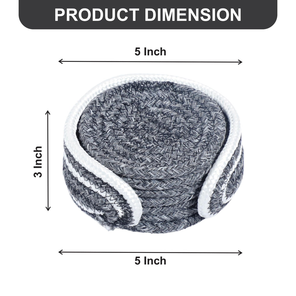 Ariya 6 Psc PP & Cotton Blend Grey Coasters (6 Inch) - Absorbent, Woven, Ideal for Room, Hotel, Bar, Housewarming Gift