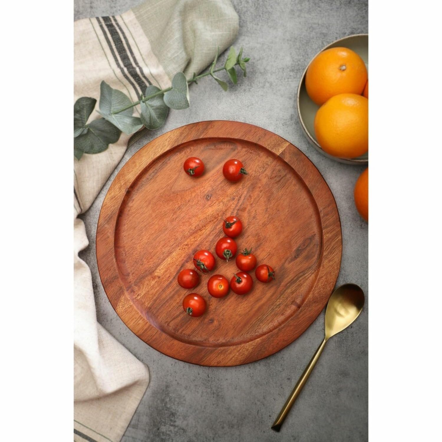 Ariya 10" Acacia Wooden Round Serving Platter | Snacks & Cheese Board