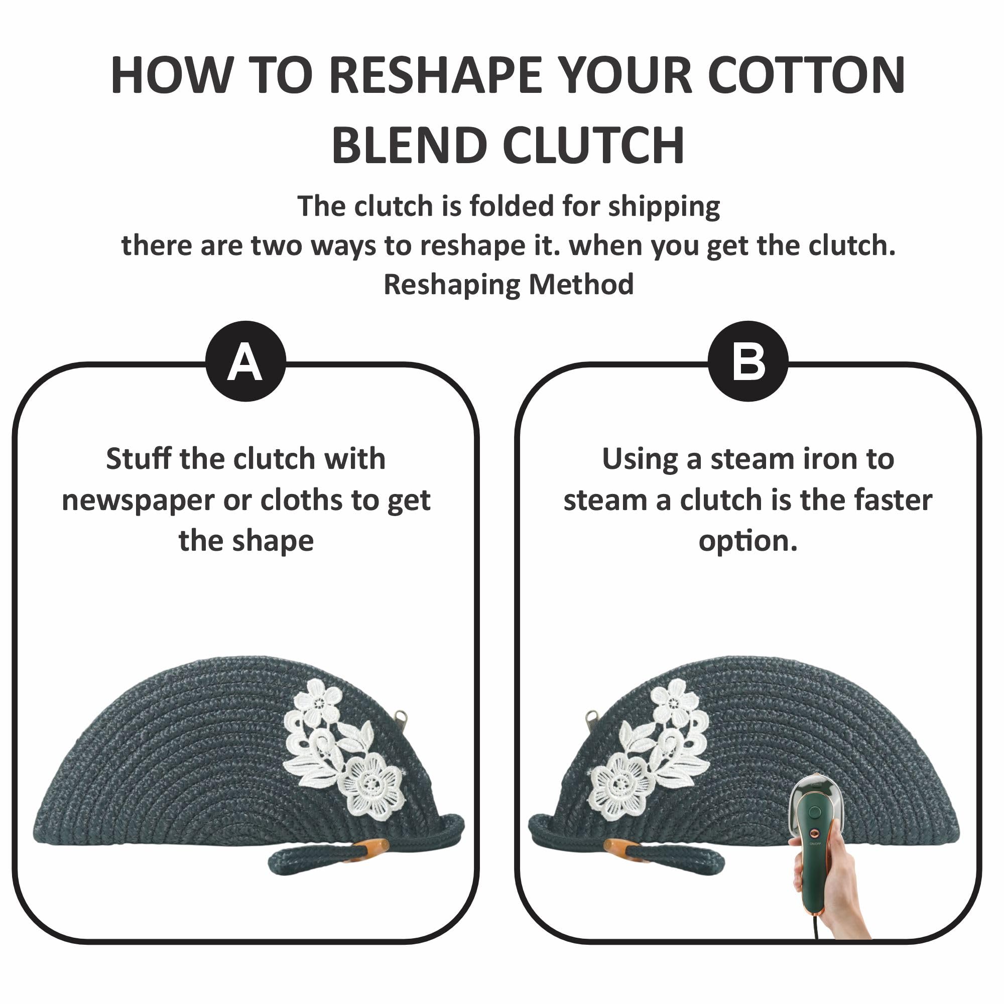 ARIYA Stylish Unique Handmade Dark Grey (PP & Cotton Blend) Clutch Bag with Flower, Perfect for Parties, Weddings & Everyday Outings