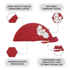 ARIYA Stylish Unique Handmade Red (PP & Cotton Blend) Clutch Bag with Flower, Perfect for Parties, Weddings & Everyday Outings