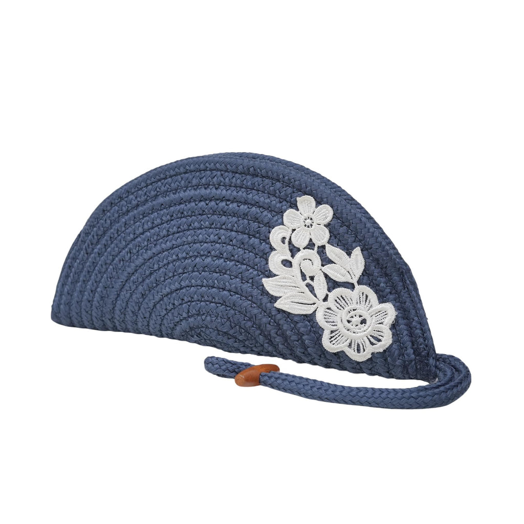 ARIYA Stylish Unique Handmade Blue & White Line (PP & Cotton Blend) Clutch Bag with Flower, Perfect for Parties, Weddings & Everyday Outings