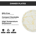 Ariya Melamine Dinner Plates 12 Inch Set of 12 | White & Gold