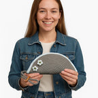 ARIYA Stylish Unique Handmade Beige & White Line (PP & Cotton Blend) Clutch Bag with 2 Flower, Perfect for Parties, Weddings & Everyday Outings