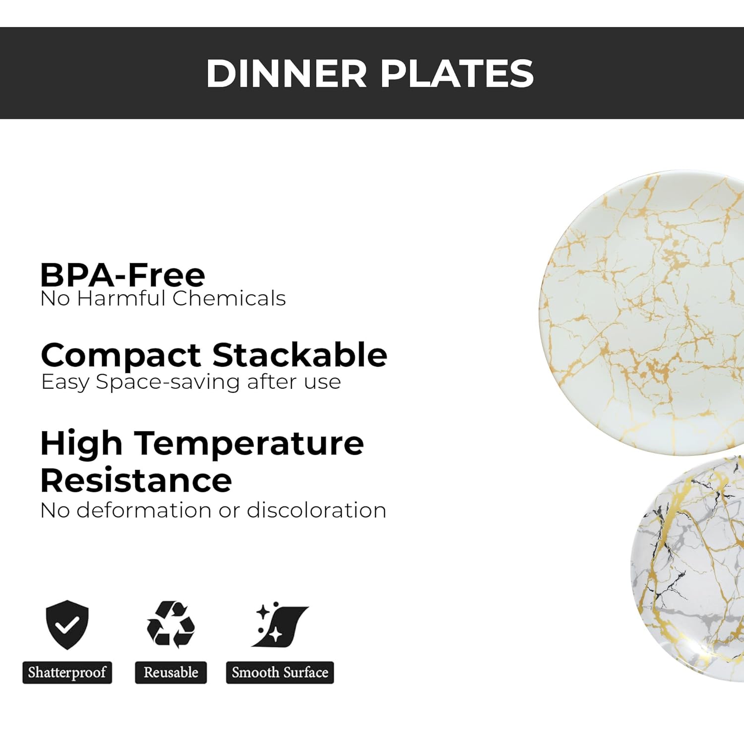 Ariya 10.5" Melamine Dinner Plates Set of 12 – Classic Gold Fusion