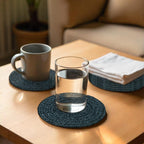 Ariya 6 Psc PP & Cotton Blend Dark Grey Coasters (6 Inch) - Absorbent, Woven, Ideal for Room, Hotel, Bar, Housewarming Gift