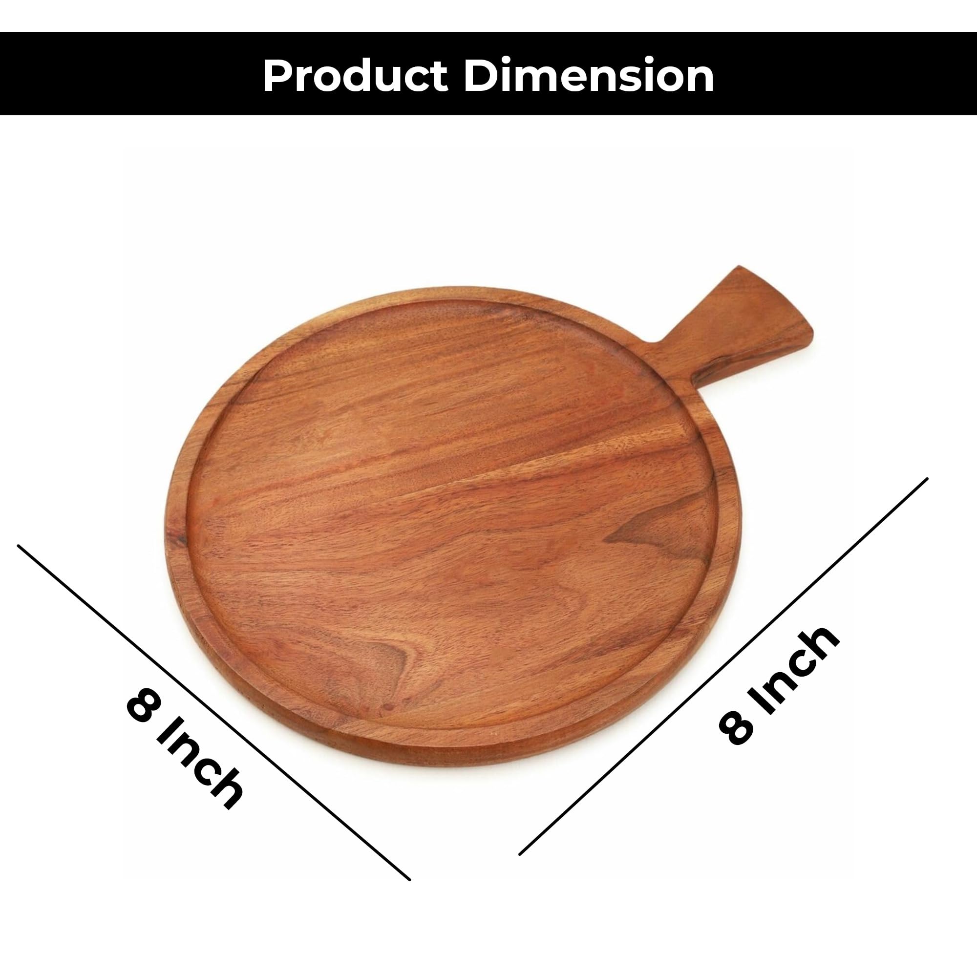 Ariya 8 x 8 Inch Acacia Wooden Round Serving Tray with Handle
