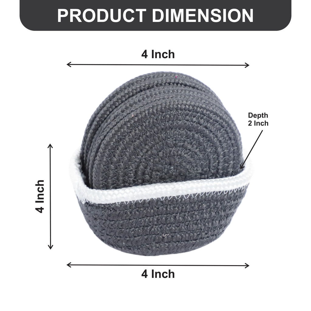 Ariya 6 Psc PP & Cotton Blend Dark Grey Coasters (6 Inch) - Absorbent, Woven, Ideal for Room, Hotel, Bar, Housewarming Gift