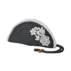 ARIYA Stylish Unique Handmade Dark Grey & White Line (PP & Cotton Blend) Clutch Bag with Flower, Perfect for Parties, Weddings & Everyday Outings